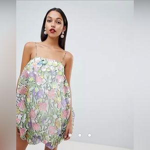 Floral bubble hem mini dress with sequins